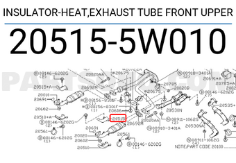 Nissan 205155W010 INSULATOR-HEAT,EXHAUST TUBE FRONT UPPER