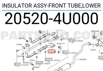 Nissan 205204U000 INSULATOR ASSY-FRONT TUBE,LOWER