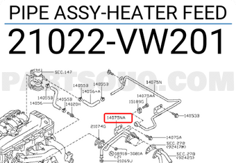 Nissan 21022VW201 PIPE ASSY-HEATER FEED