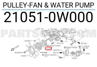 Nissan 210510W000 PULLEY-FAN & WATER PUMP