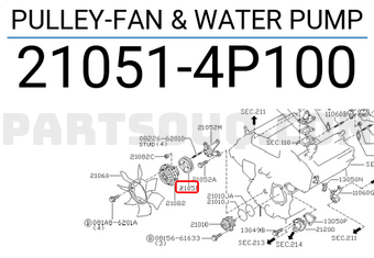 Nissan 210514P100 PULLEY-FAN & WATER PUMP