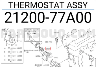 Nissan 2120077A00 THERMOSTAT ASSY