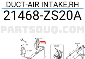Nissan 21468ZS20A DUCT-AIR INTAKE,RH
