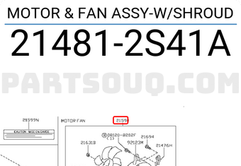 Nissan 214812S41A MOTOR & FAN ASSY-W/SHROUD