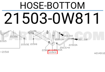 Nissan 215030W811 HOSE-BOTTOM