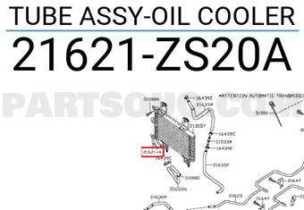 Nissan 21621ZS20A TUBE ASSY-OIL COOLER