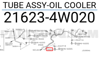 Nissan 216234W020 TUBE ASSY-OIL COOLER