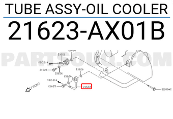 Nissan 21623AX01B TUBE ASSY-OIL COOLER
