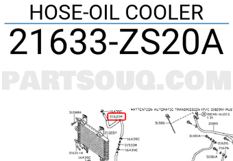 Nissan 21633ZS20A HOSE-OIL COOLER
