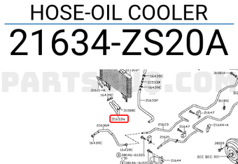 Nissan 21634ZS20A HOSE-OIL COOLER