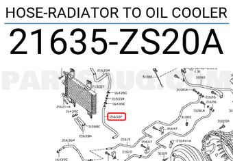 Nissan 21635ZS20A HOSE-RADIATOR TO OIL COOLER
