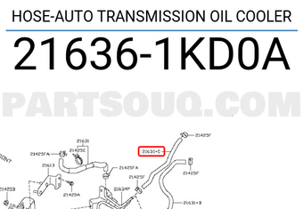 Nissan 216361KD0A HOSE-AUTO TRANSMISSION OIL COOLER