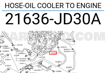 Nissan 21636JD30A HOSE-OIL COOLER TO ENGINE