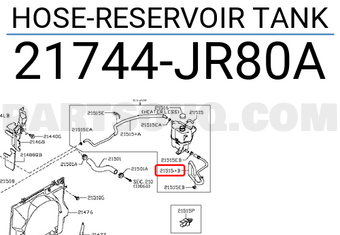 Nissan 21744JR80A HOSE-RESERVOIR TANK
