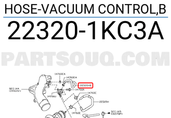 Nissan 223201KC3A HOSE-VACUUM CONTROL,B