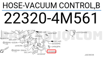 Nissan 223204M561 HOSE-VACUUM CONTROL,B