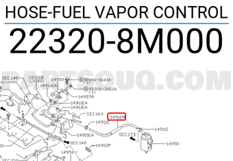 Nissan 223208M000 HOSE-FUEL VAPOR CONTROL