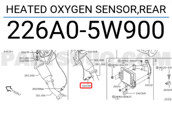 Nissan 226A05W900 HEATED OXYGEN SENSOR,REAR