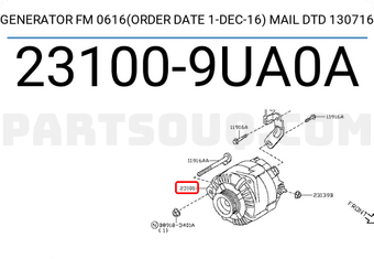 Nissan 231009UA0A GENERATOR FM 0616(order date 1-Dec-16) mail dtd 130716