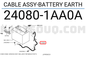 Nissan 240801AA0A CABLE ASSY-BATTERY EARTH