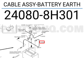 Nissan 240808H301 CABLE ASSY-BATTERY EARTH