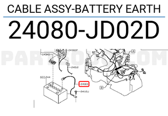 Nissan 24080JD02D CABLE ASSY-BATTERY EARTH