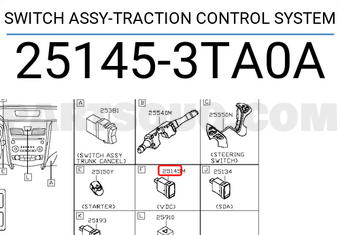 Nissan 251453TA0A SWITCH ASSY-TRACTION CONTROL SYSTEM