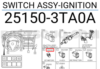 Nissan 251503TA0A SWITCH ASSY-IGNITION