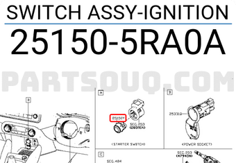 Nissan 251505RA0A SWITCH ASSY-IGNITION