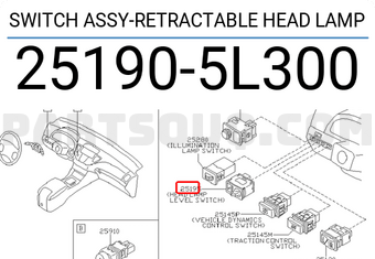 Nissan 251905L300 SWITCH ASSY-RETRACTABLE HEAD LAMP