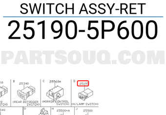 Nissan 251905P600 SWITCH ASSY-RET
