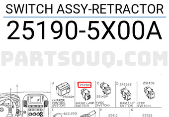 Nissan 251905X00A SWITCH ASSY-RETRACTOR