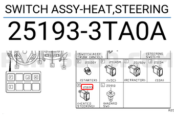Nissan 251933TA0A SWITCH ASSY-HEAT,STEERING