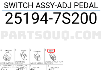 Nissan 251947S200 SWITCH ASSY-ADJ PEDAL
