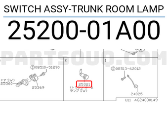 Nissan 2520001A00 SWITCH ASSY-TRUNK ROOM LAMP