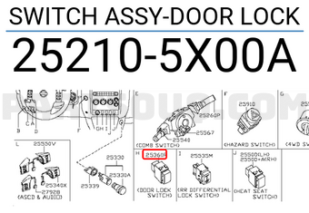 Nissan 252105X00A SWITCH ASSY-DOOR LOCK