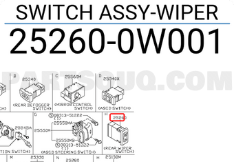Nissan 252600W001 SWITCH ASSY-WIPER