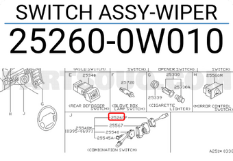 Nissan 252600W010 SWITCH ASSY-WIPER