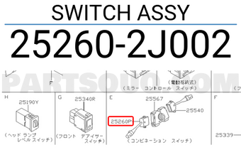 Nissan 252602J002 SWITCH ASSY