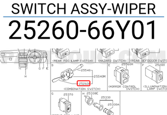 Nissan 2526066Y01 SWITCH ASSY-WIPER