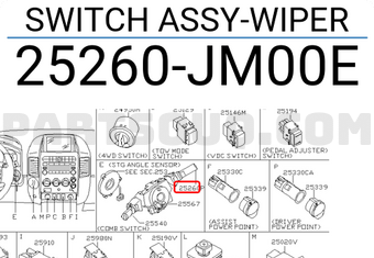 Nissan 25260JM00E SWITCH ASSY-WIPER