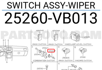 Nissan 25260VB013 SWITCH ASSY-WIPER