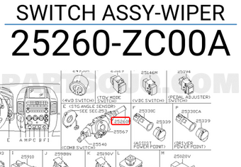 Nissan 25260ZC00A SWITCH ASSY-WIPER