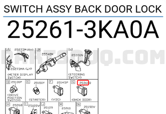 Nissan 252613KA0A SWITCH ASSY BACK DOOR LOCK