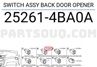 Nissan 252614BA0A SWITCH ASSY BACK DOOR OPENER