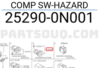 Nissan 252900N001 COMP SW-HAZARD