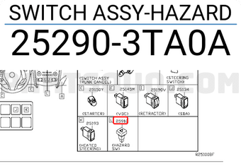 Nissan 252903TA0A SWITCH ASSY-HAZARD