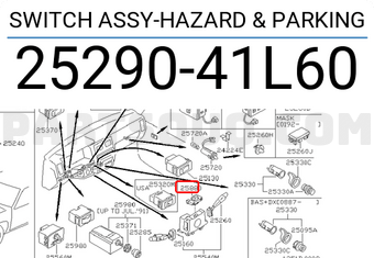 Nissan 2529041L60 SWITCH ASSY-HAZARD & PARKING