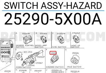 Nissan 252905X00A SWITCH ASSY-HAZARD