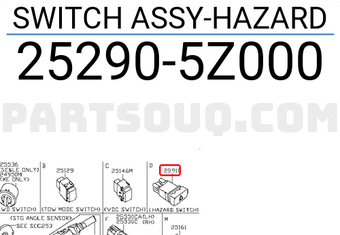 Nissan 252905Z000 SWITCH ASSY-HAZARD